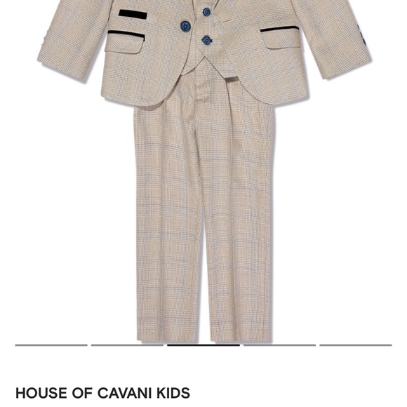 Single-breasted Checked 3 Piece Suit 3Y Light Beige Navy Blue Vest Trousers - Picture 15 of 16